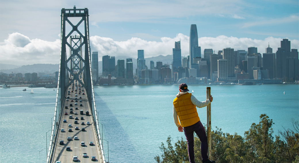 overlooking the bridge from a high place